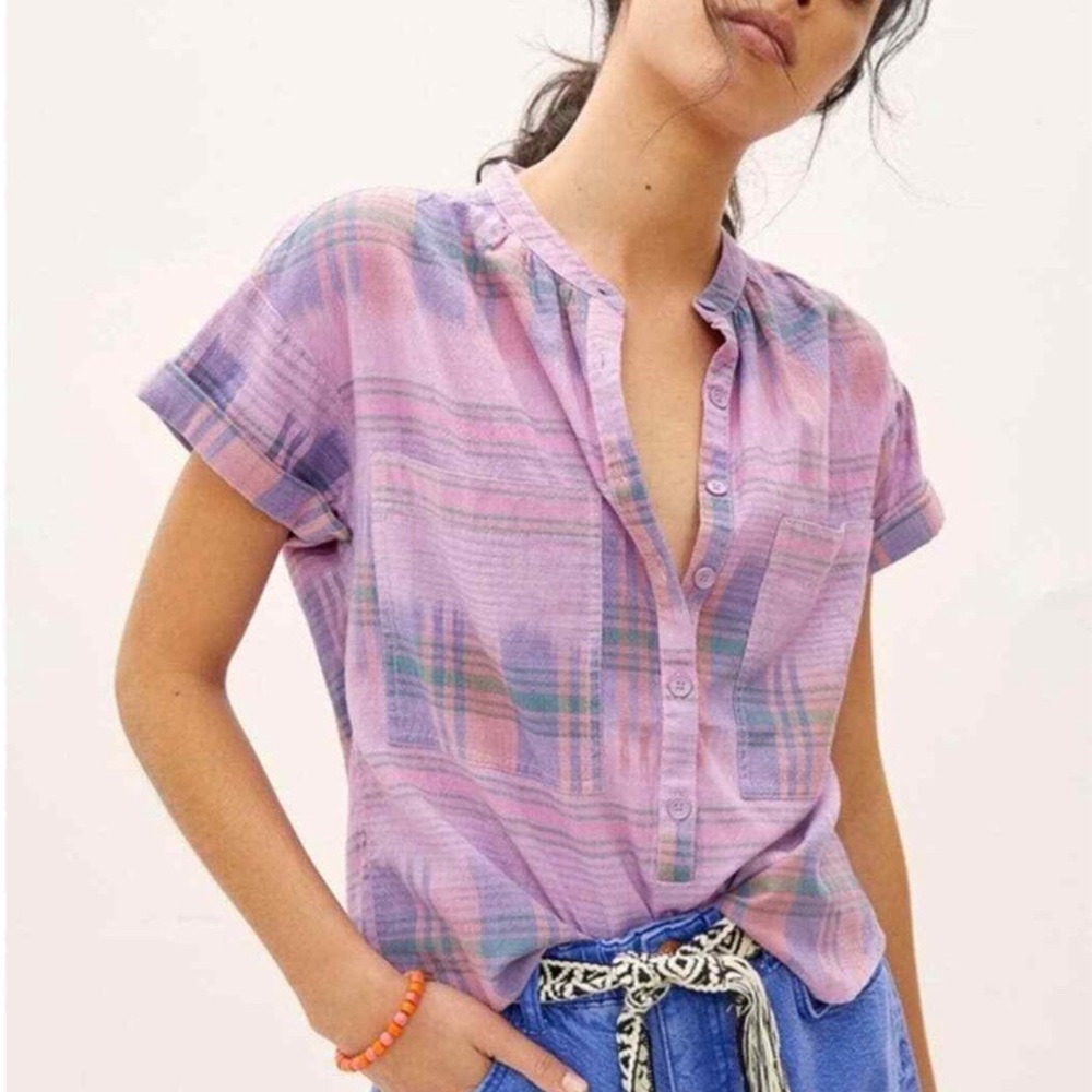 Anthropologie Hannah surf blouse relaxed fit plaid top by Pilcro